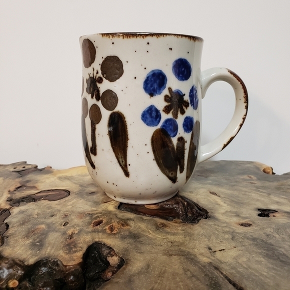 Vintage Speckled Glaze Abstract Floral Stoneware Coffee Tea Mug Cup - Picture 3 of 7
